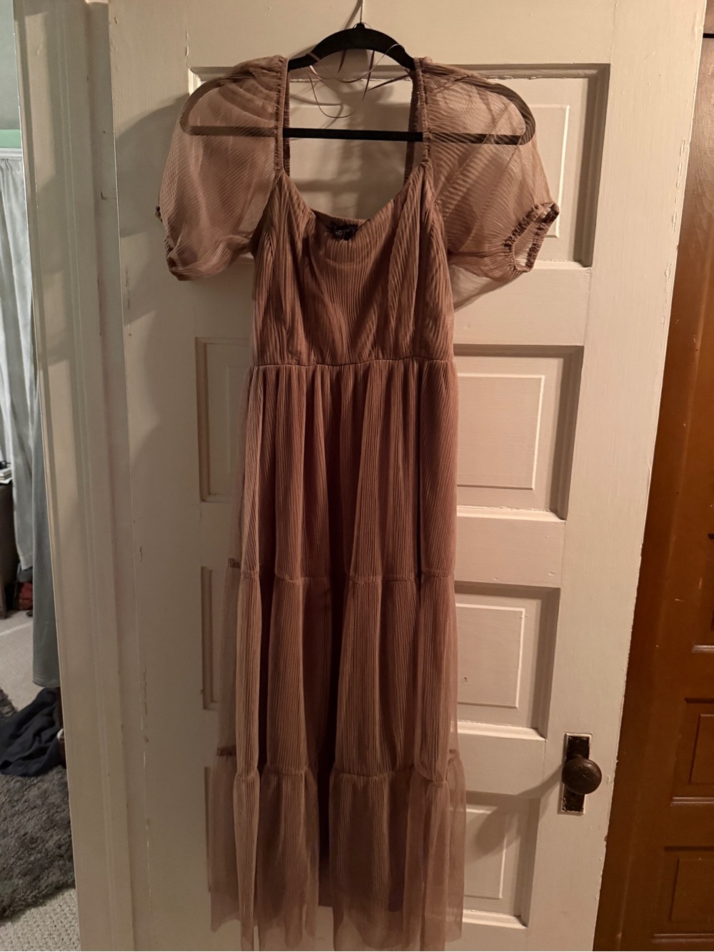 Blu Pepper Sheer Layered Mauve Maxi Dress with Puff Sleeves